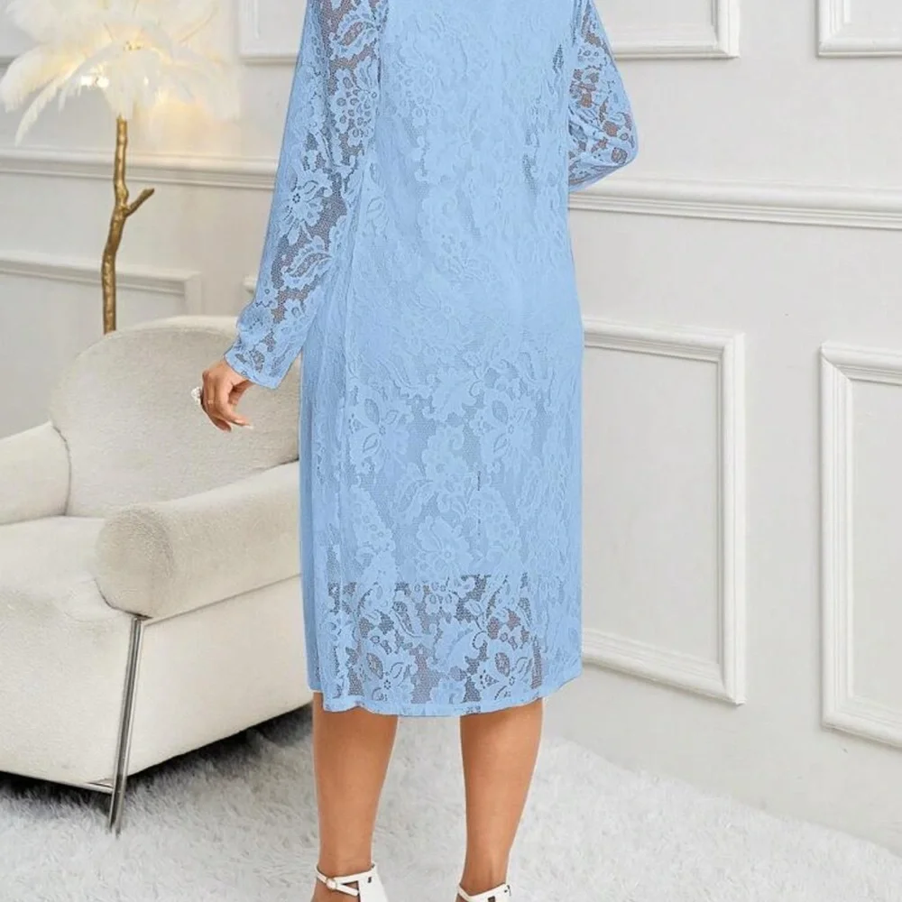 Elegant Blue Lace Dress - Picture 2 of 6